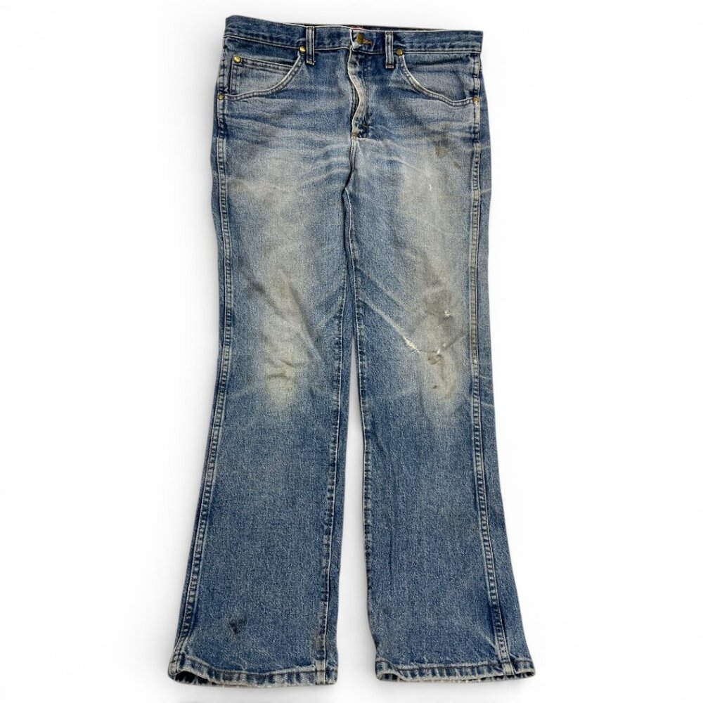 Wrangler 36 MWZ Slim Fit Distressed Faded Denim Blue Jeans Men's 34x32